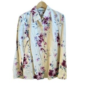 Pendleton NWT Floral Button Front Blouse Women's Size 12 Linen Silk Blend Purple